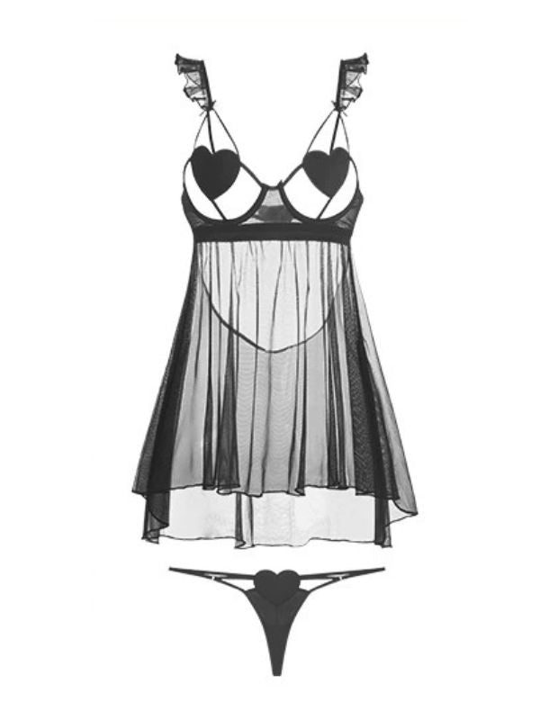 Pearly Sheer Babydoll - Black