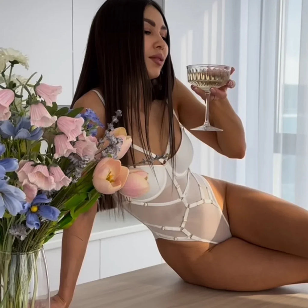 Lace Bodysuit With Garter See Through Bodycon Tops Mesh Seamless One Piece Fantasy Elegant Sexy Lingerie Teddy