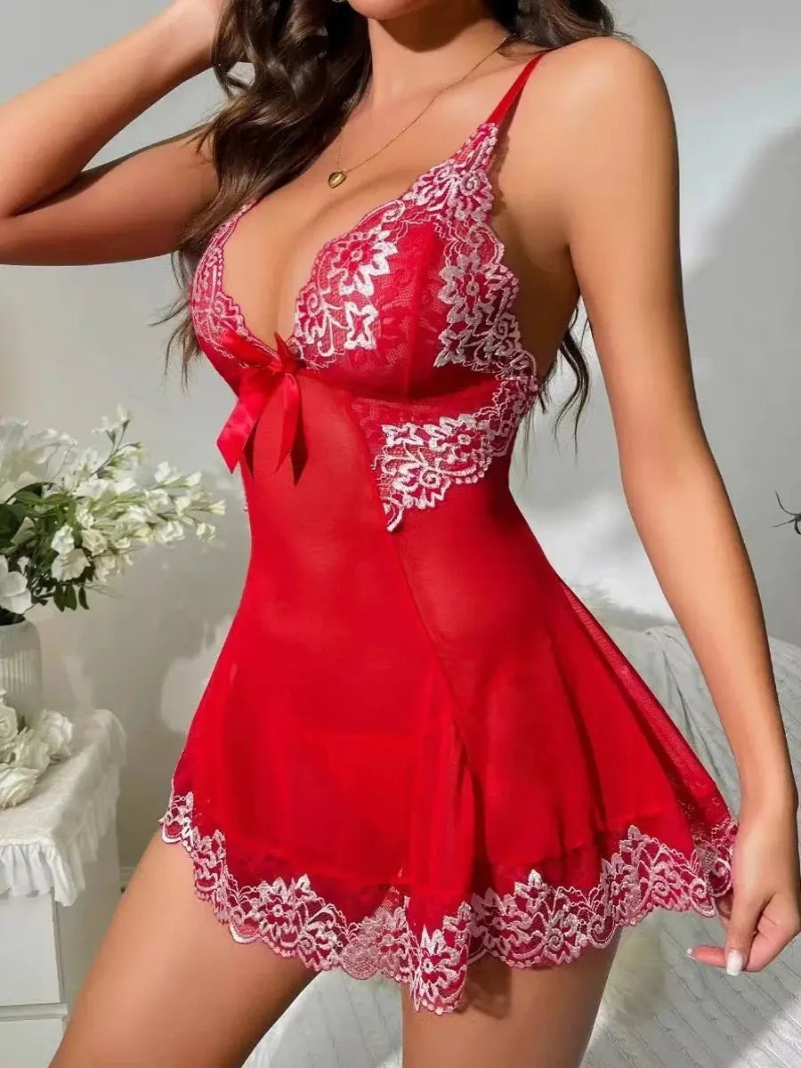 EdenMates™ Contrast Lace Backless Sleep Dress