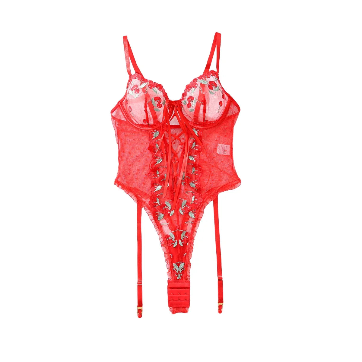 Ellolace Valentine Bodysuit Lingerie Red Lace Body Sissy Open Crotch Hot Sexy Adult Womens Clothing Fancy Floral Lace Up Tights