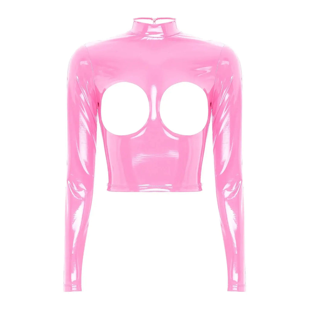Glossy Leather Crop Top Lacy