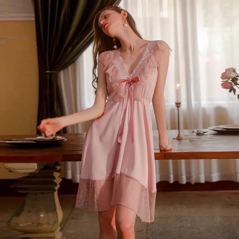 EdenMates™ European Charm Lace V-Neck Dress