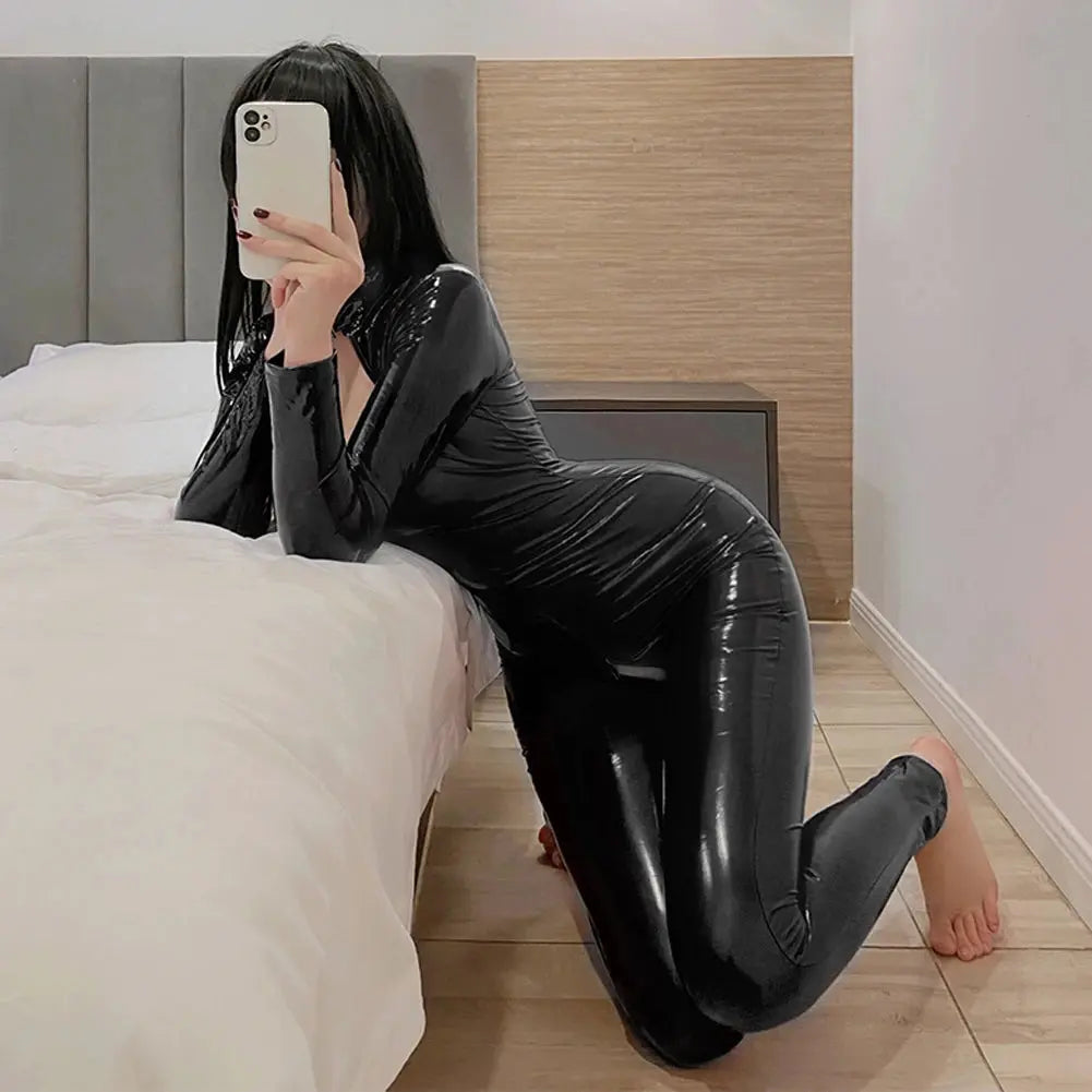 EdenMates™ Shiny Zip-Up Latex Bodysuit