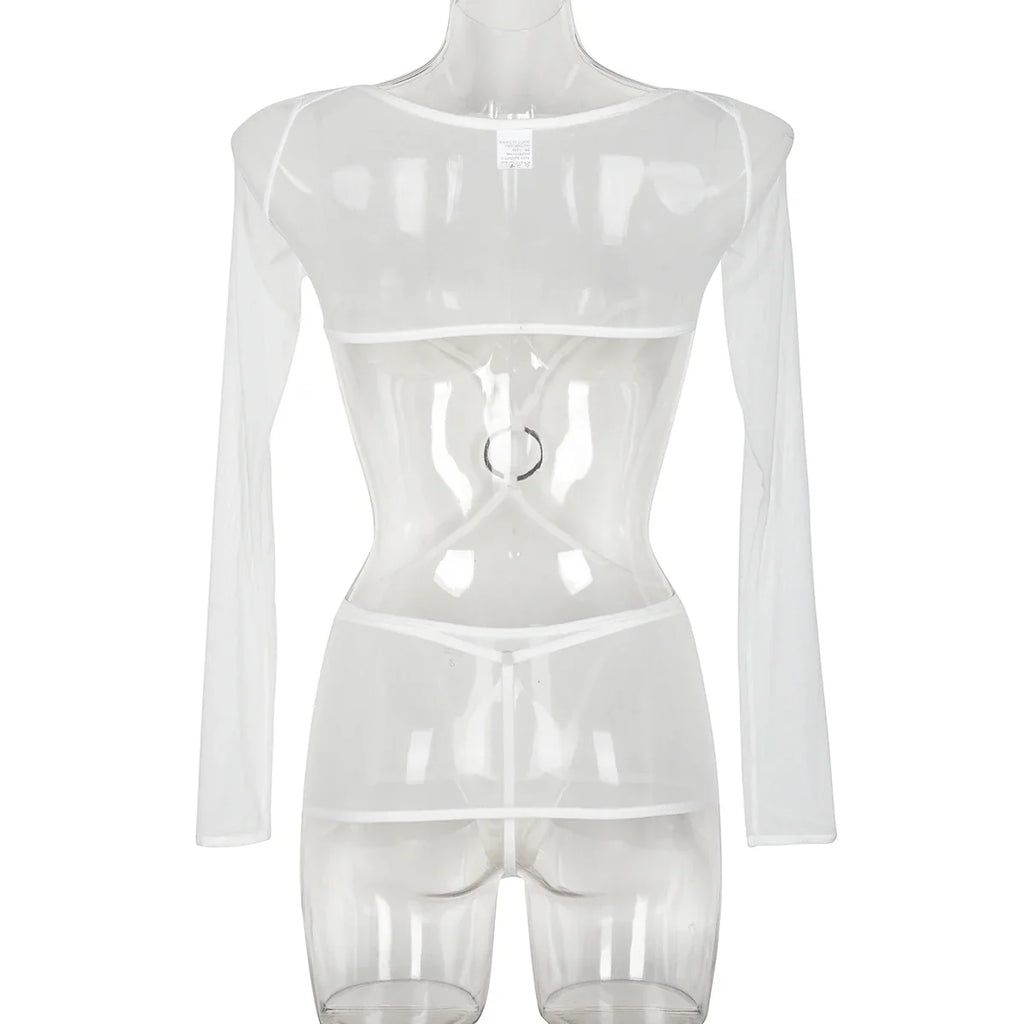 Sensual Lingerie Transparent Babydoll Sheer Mesh Cutout Waist Dress Hot Porn Outfit Uncensored Tulle Erotic Costume