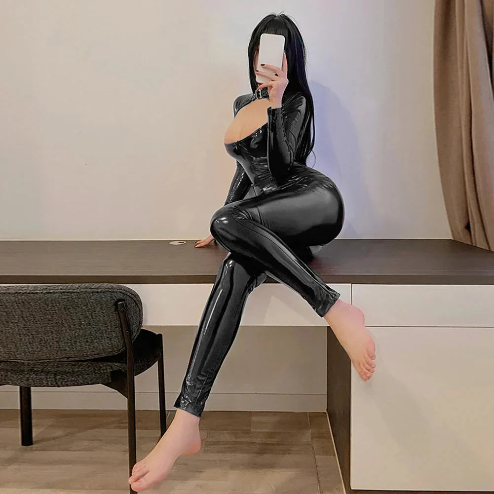 EdenMates™ Shiny Zip-Up Latex Bodysuit