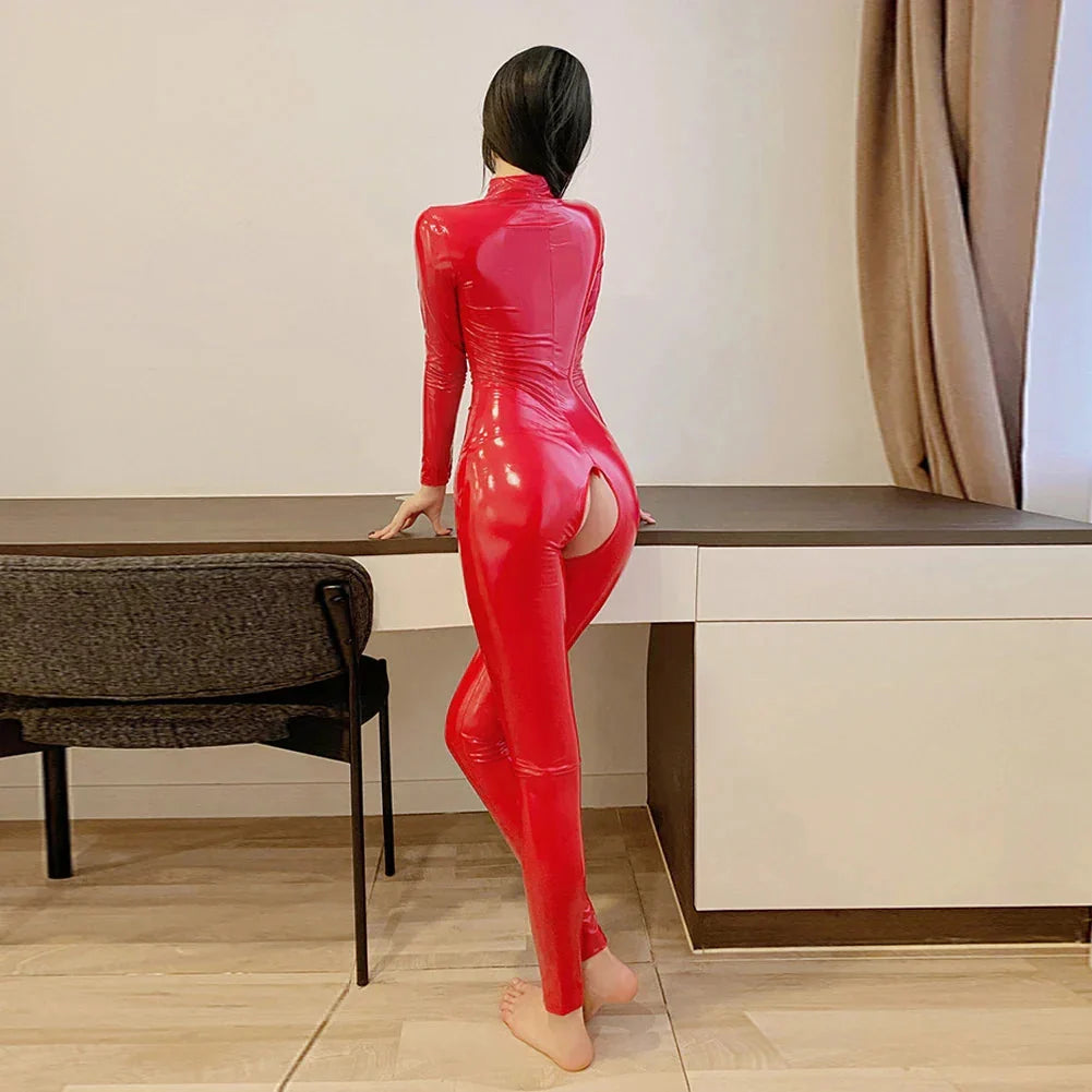 EdenMates™ Shiny Zip-Up Latex Bodysuit