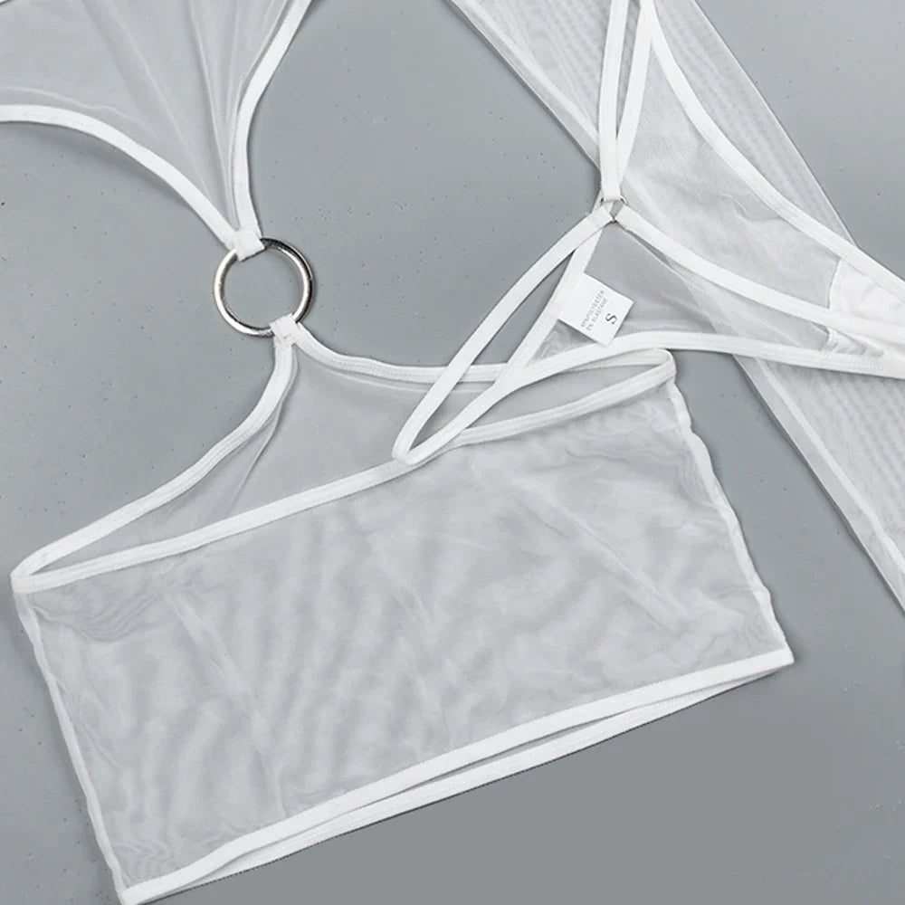Sensual Lingerie Transparent Babydoll Sheer Mesh Cutout Waist Dress Hot Porn Outfit Uncensored Tulle Erotic Costume
