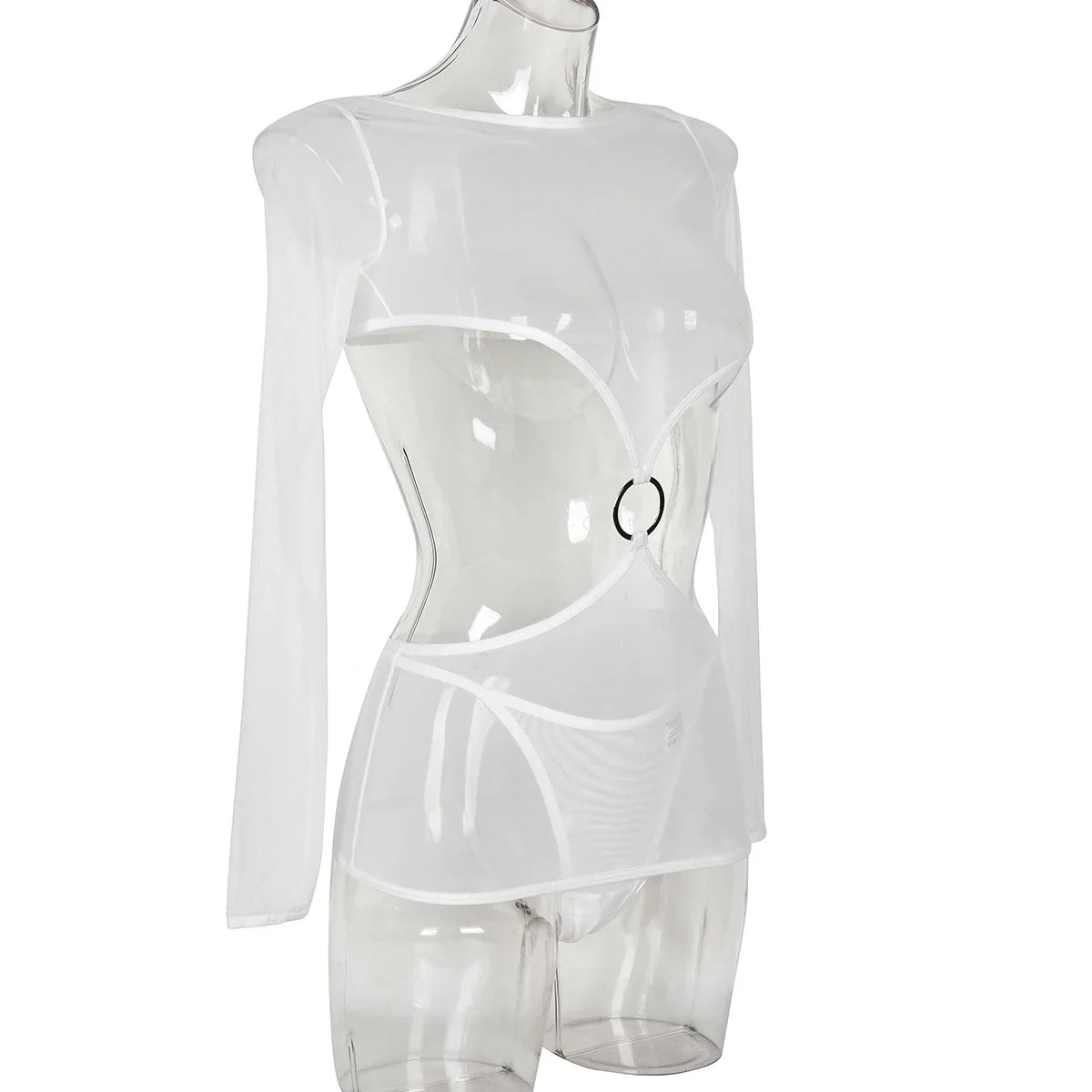 Sensual Lingerie Transparent Babydoll Sheer Mesh Cutout Waist Dress Hot Porn Outfit Uncensored Tulle Erotic Costume