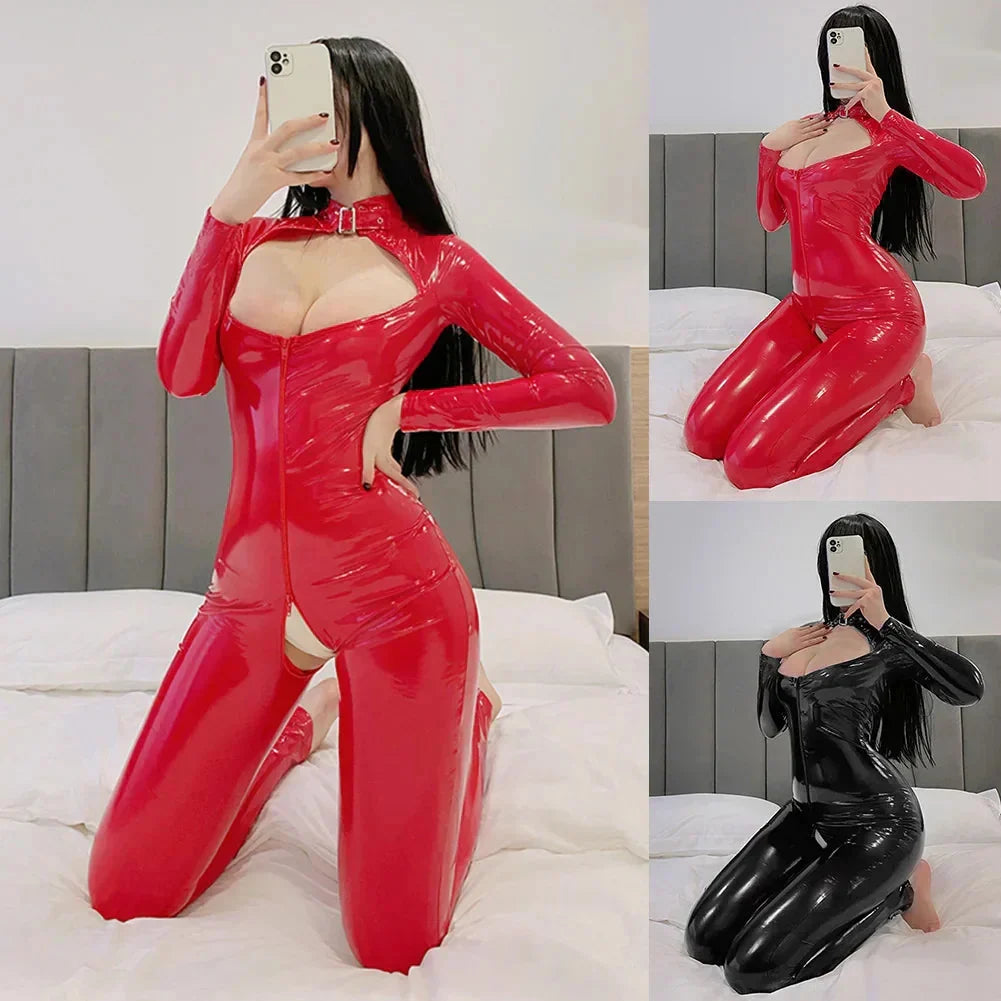 EdenMates™ Shiny Zip-Up Latex Bodysuit