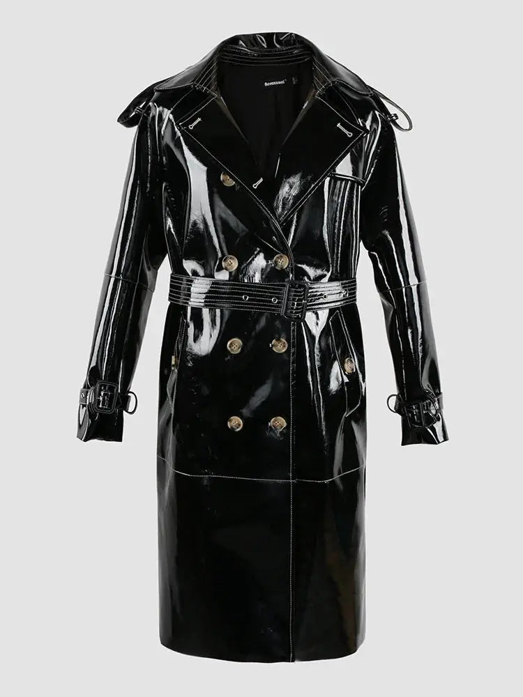 Autumn  Leather Trench Coat Lacy