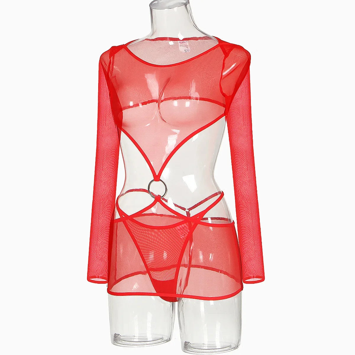 Sensual Lingerie Transparent Babydoll Sheer Mesh Cutout Waist Dress Hot Porn Outfit Uncensored Tulle Erotic Costume