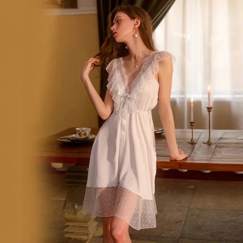 EdenMates™ European Charm Lace V-Neck Dress