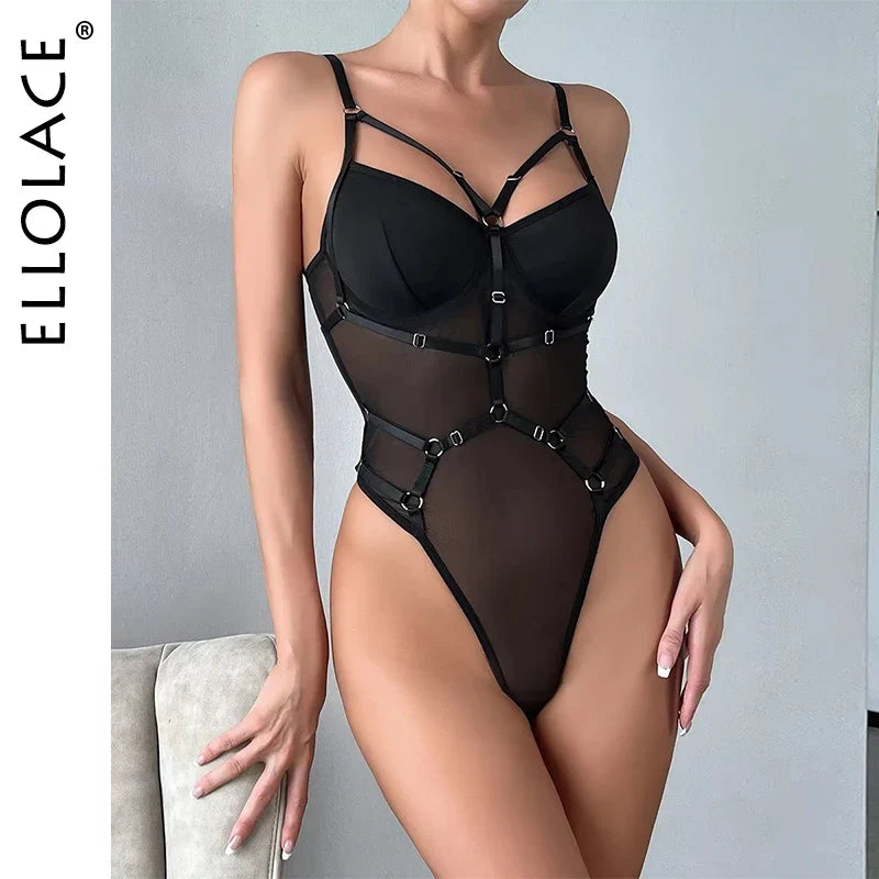 Lace Bodysuit With Garter See Through Bodycon Tops Mesh Seamless One Piece Fantasy Elegant Sexy Lingerie Teddy