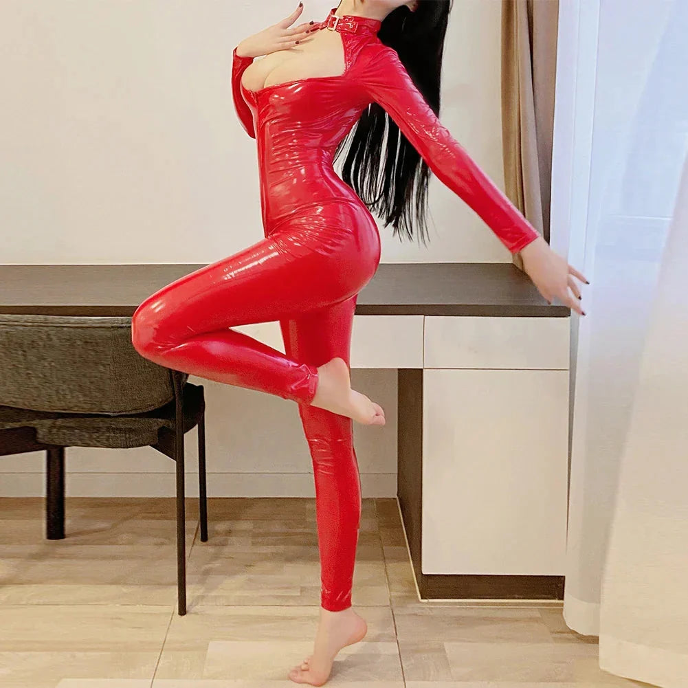 EdenMates™ Shiny Zip-Up Latex Bodysuit