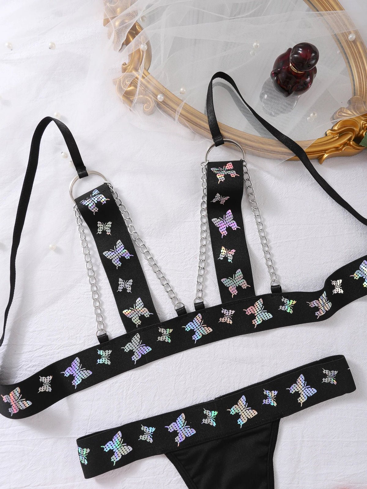 Butterfly Print Porn Erotic Lingerie Hollow Sexy Costume Sissy Underwear Fantasy Uncensored Hot Sex Bra Sets