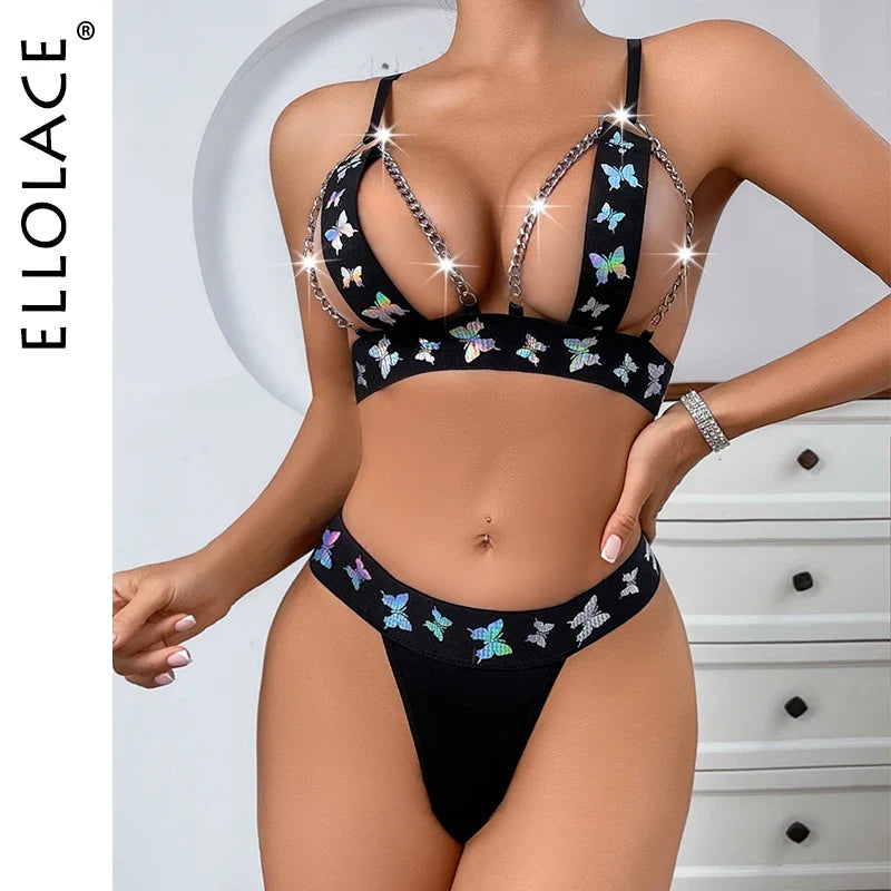 Butterfly Print Porn Erotic Lingerie Hollow Sexy Costume Sissy Underwear Fantasy Uncensored Hot Sex Bra Sets