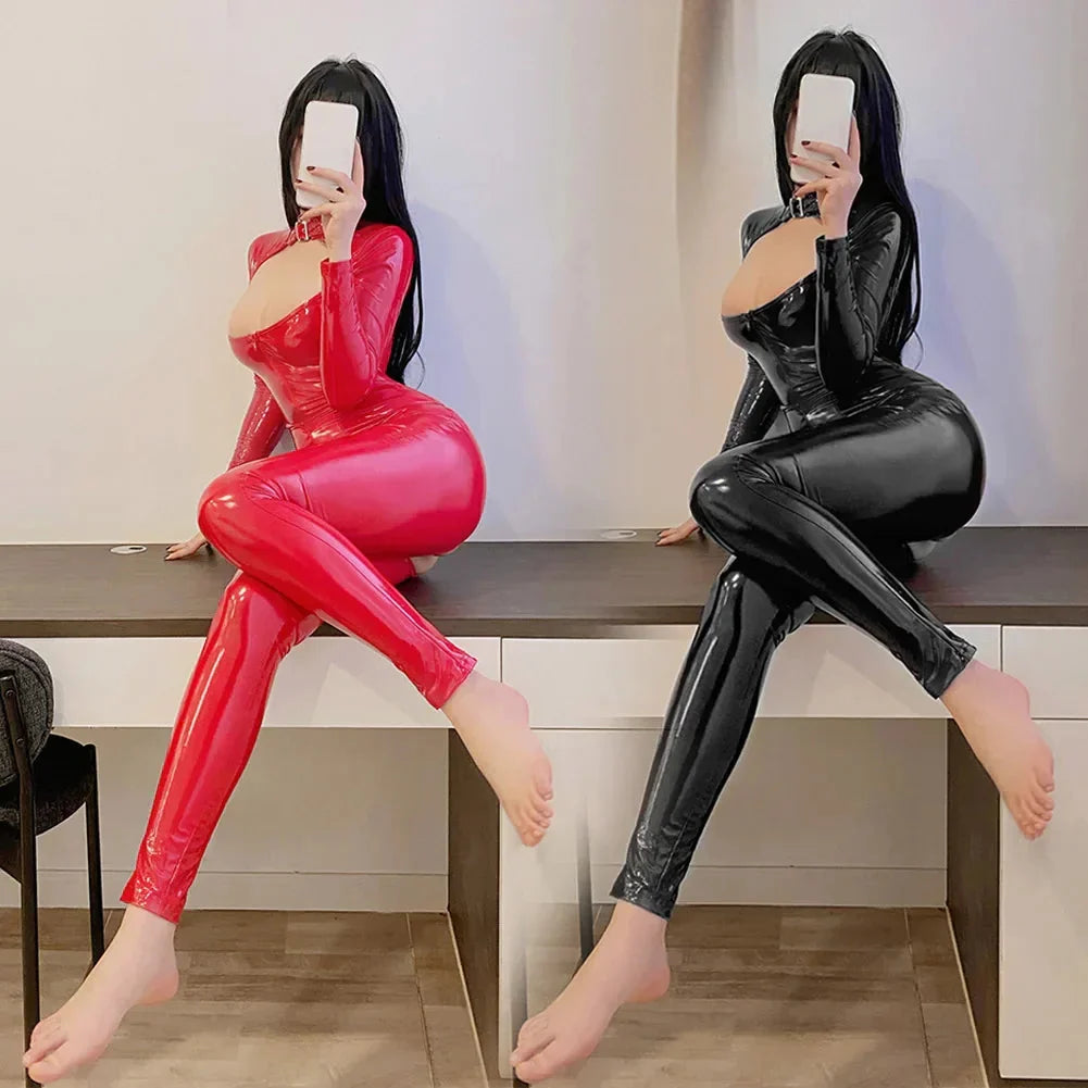 EdenMates™ Shiny Zip-Up Latex Bodysuit