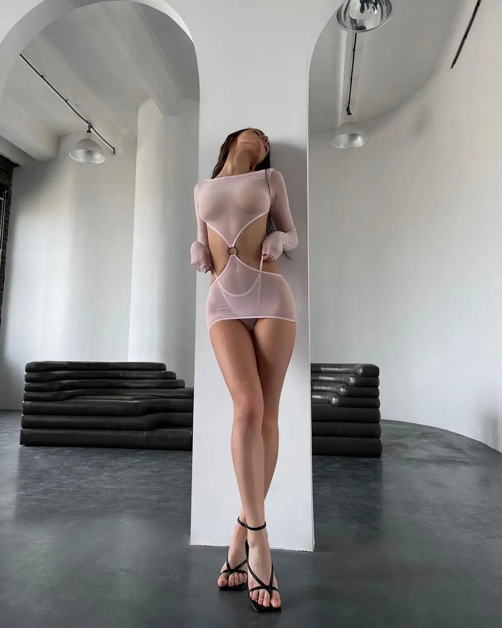 Sensual Lingerie Transparent Babydoll Sheer Mesh Cutout Waist Dress Hot Porn Outfit Uncensored Tulle Erotic Costume