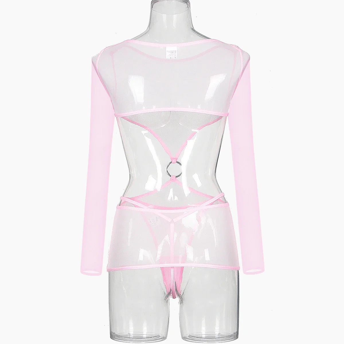 Sensual Lingerie Transparent Babydoll Sheer Mesh Cutout Waist Dress Hot Porn Outfit Uncensored Tulle Erotic Costume
