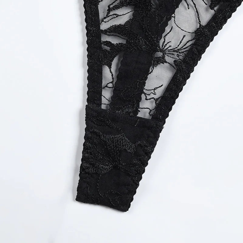 Ellolace Lingerie Luxury Lace Female Underwear Sexy Transparent Bra Panty Sets With Chain Fancy See Through Exotic Sets 4-Piece