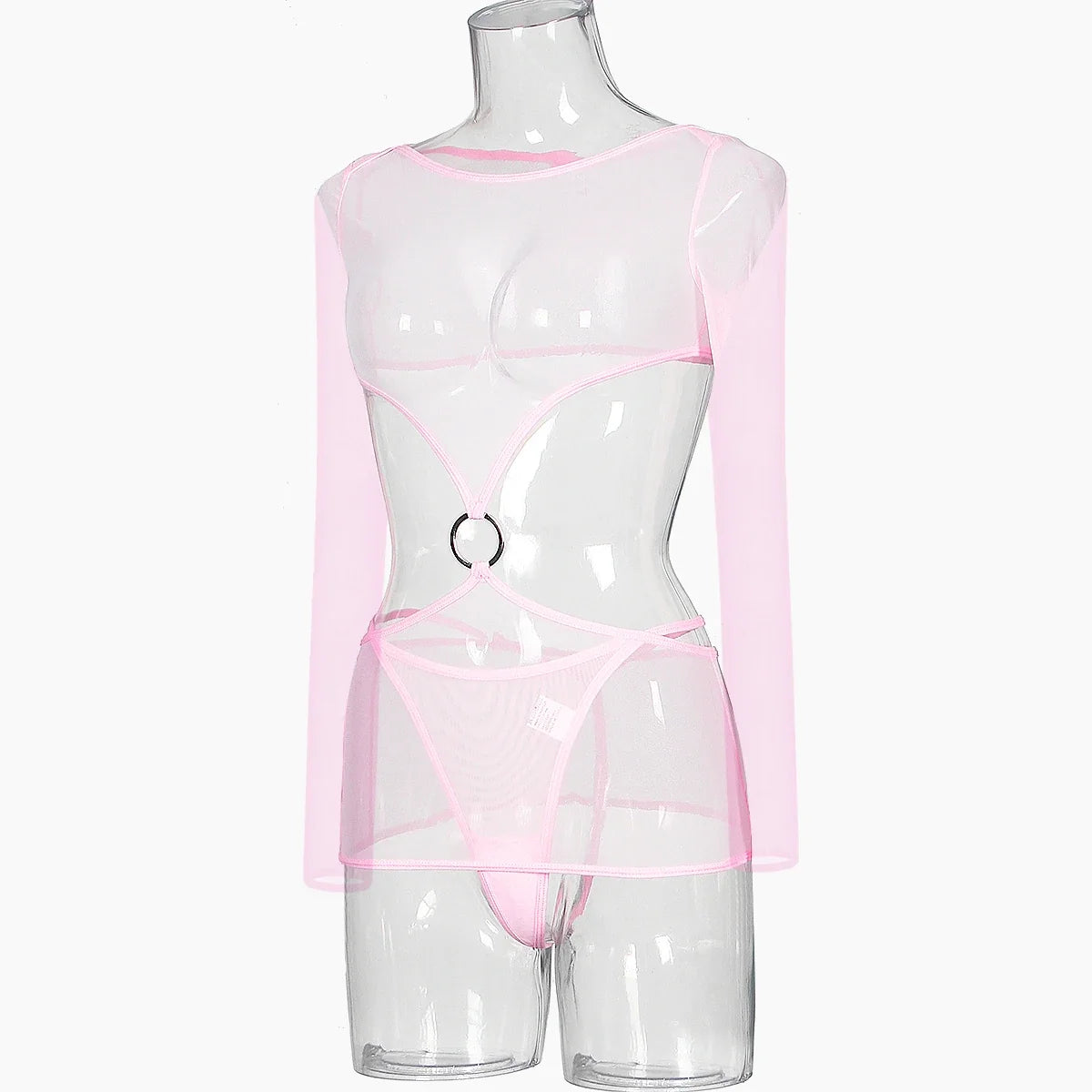 Sensual Lingerie Transparent Babydoll Sheer Mesh Cutout Waist Dress Hot Porn Outfit Uncensored Tulle Erotic Costume