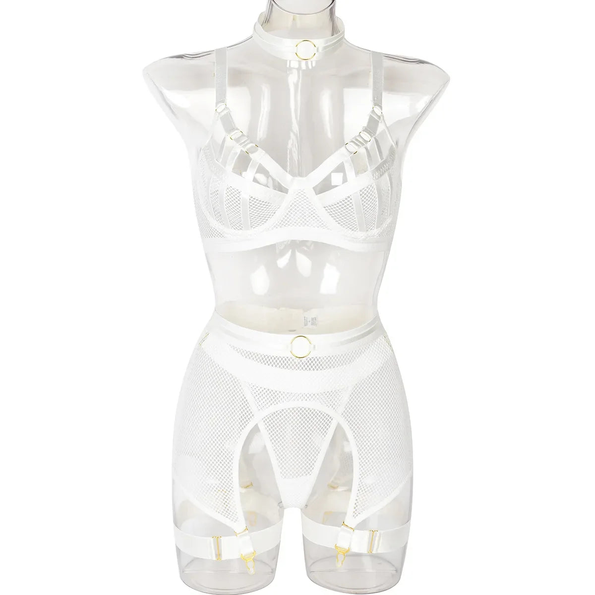 Sexy Hot Lingerie Luxury Hollow Out Exotic Sets With Garters Half Cup See Through Transparent Bra Underwear Women Set
