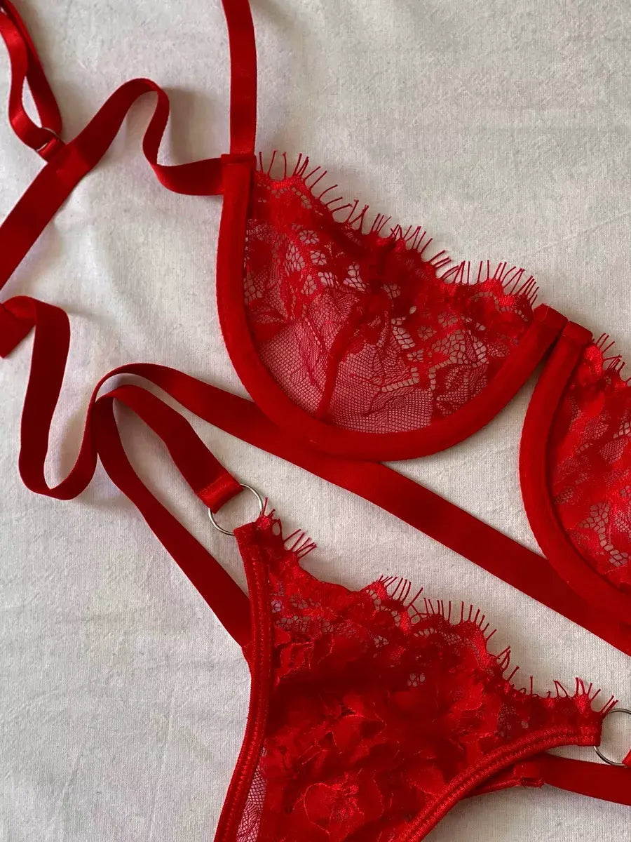 EdenMates™ Lace Fairy Embroidery Push-Up Lingerie Set